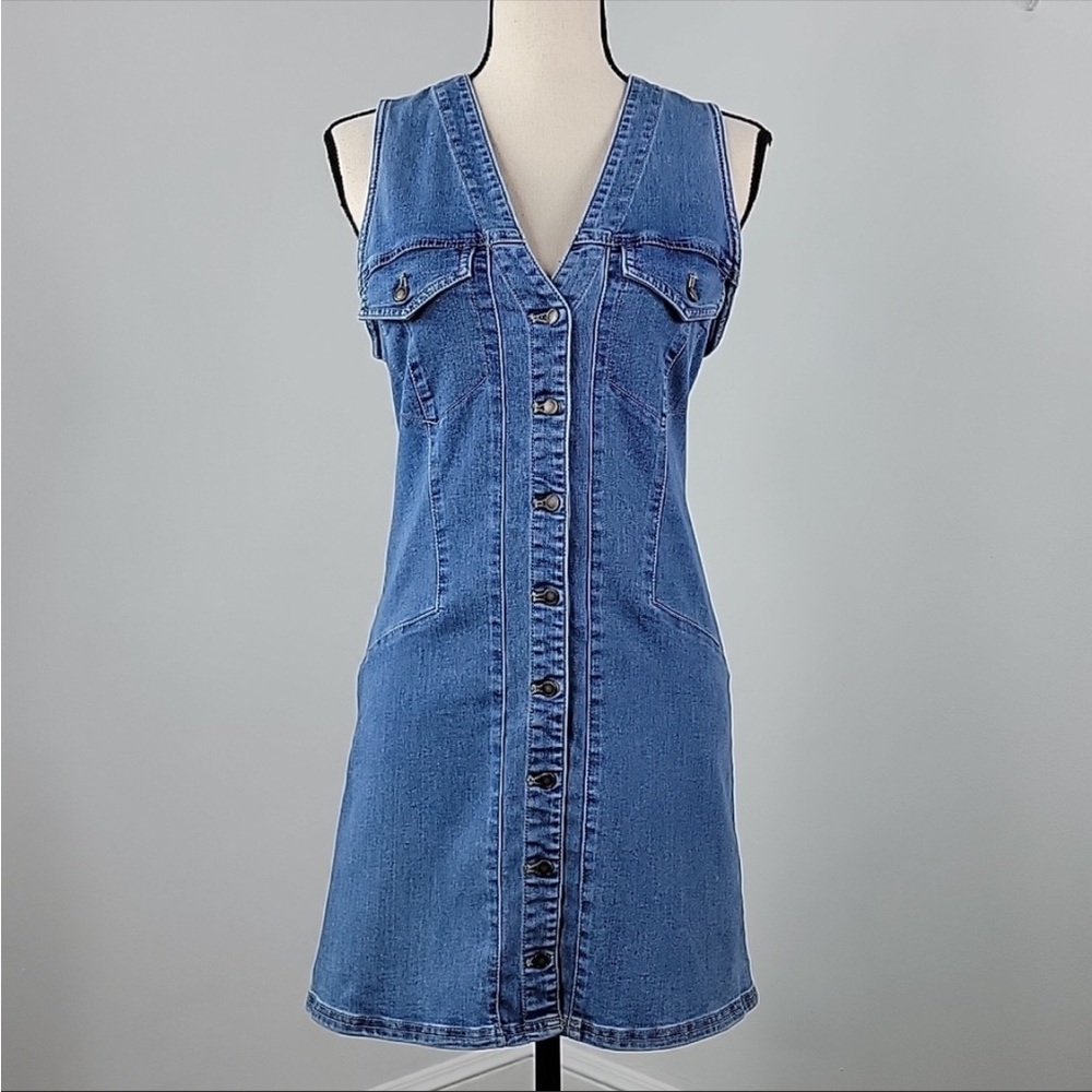 Free People Wandering Star Sleeveless V-Neck Denim Mini Dress Women's Size 4